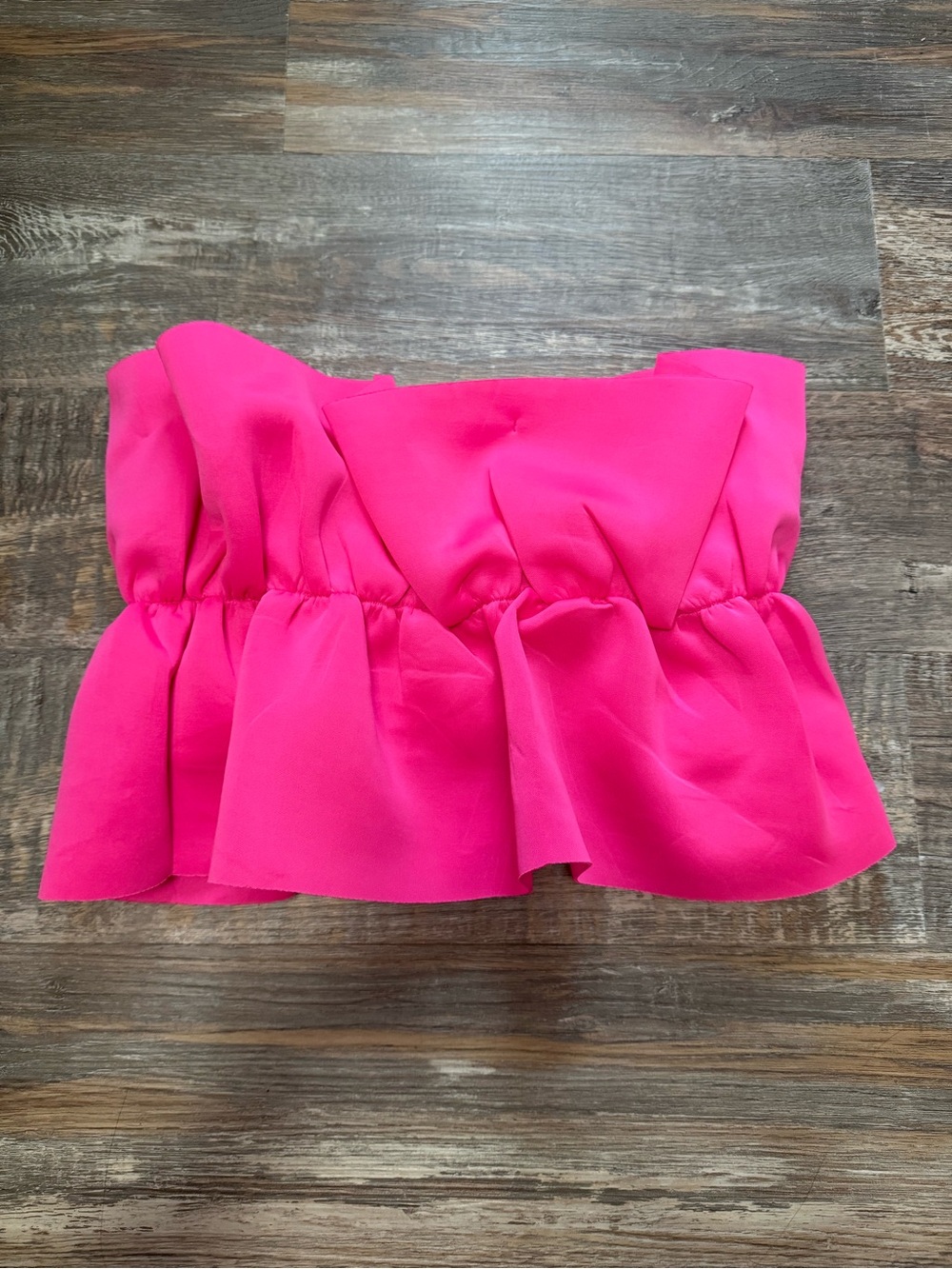 Bright Pink Strapless Ruffled Crop Top